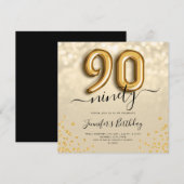Gouden ballon Glitter 90ste Verjaardagsfeestje Uit Kaart (Voorkant / Achterkant)