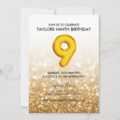 Gouden ballon Glitter 9e verjaardag Kaart (Voorkant)