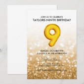 Gouden ballon Glitter 9e verjaardag Kaart (Voorkant / Achterkant)