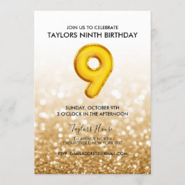 Gouden ballon Glitter 9e verjaardag Kaart