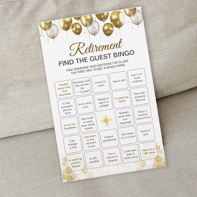 Gouden ballon Happy Retirement Party Game Bingo (Gold Balloon Happy Retirement Party Game Bingo)