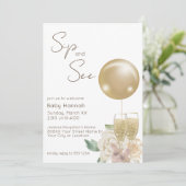 Gouden ballon met champagne & bloemen Sip en See Kaart (Staand voorkant)