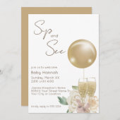 Gouden ballon met champagne & bloemen Sip en See Kaart (Voorkant / Achterkant)