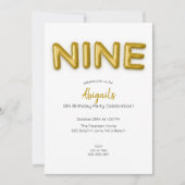Gouden ballon Negende verjaardag foto uitnodigen Kaart (Voorkant)