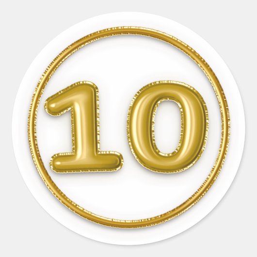 Gouden ballon nummer 10 ronde sticker (Voorkant)