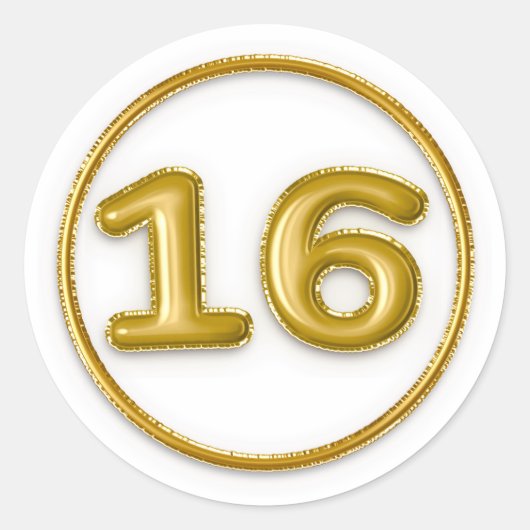 Gouden ballon nummer 16 ronde Sticker (Voorkant)