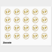 Gouden ballon nummer 17 ronde sticker (Vel)