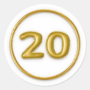 Gouden ballon nummer 20 ronde sticker
