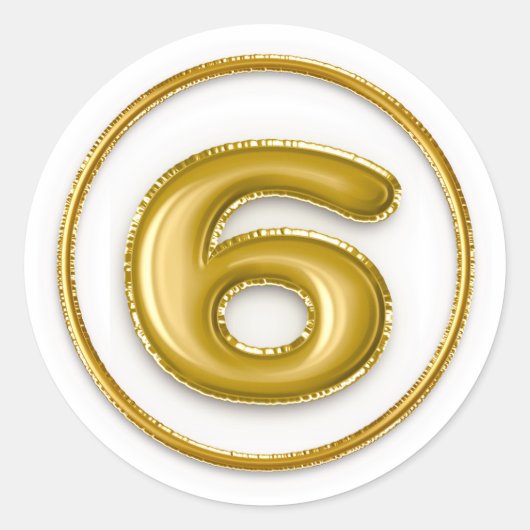 Gouden ballon nummer 6 ronde sticker (Voorkant)