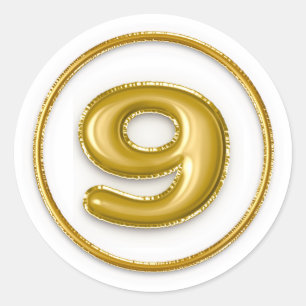 Gouden ballon nummer 9 ronde sticker