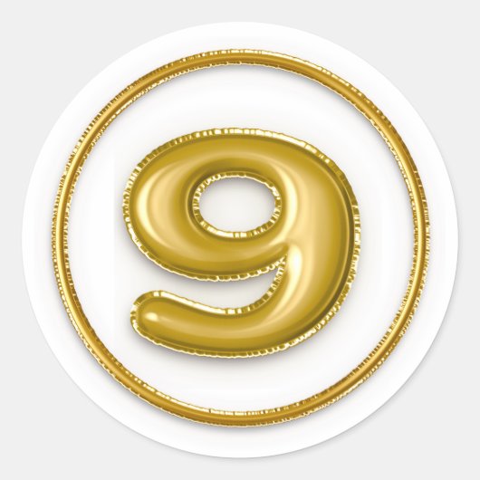 Gouden ballon nummer 9 ronde sticker (Voorkant)