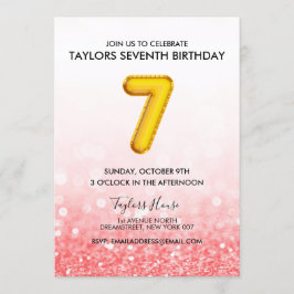 Gouden Ballon Rood Roze Glitter 7e Verjaardagsfees Kaart