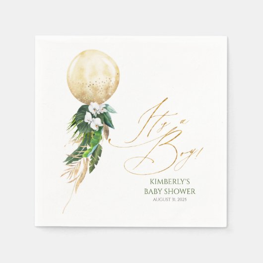 Gouden ballon Tropisch groen Garland Baby shower Servet (Voorkant)