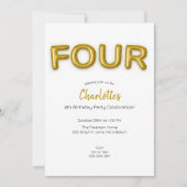 Gouden ballon vierde verjaardag foto uitnodigen kaart (Voorkant)