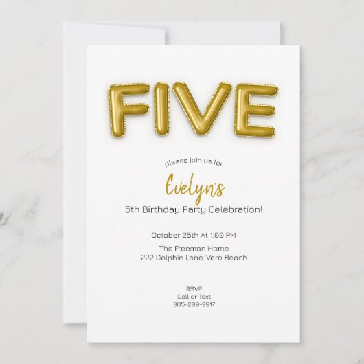 Gouden ballon vijfde verjaardag foto uitnodigen kaart (Voorkant)