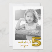 Gouden ballon vijfde verjaardag foto uitnodigen kaart (Achterkant)