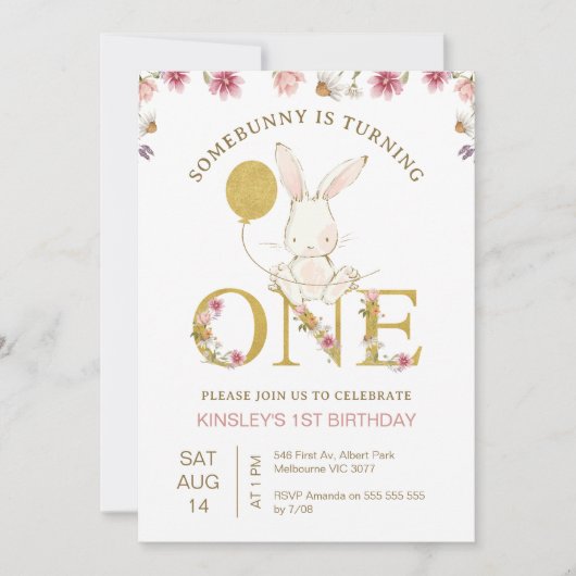 Gouden ballon Wildbloemen Sommige konijntje 1e ver Kaart (Voorkant)