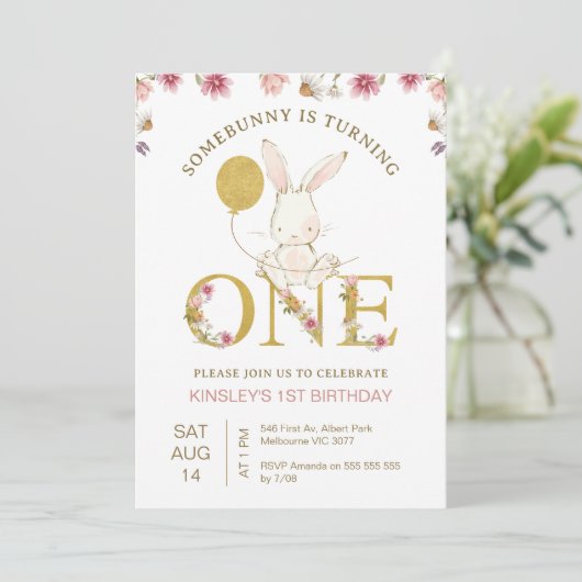 Gouden ballon Wildbloemen Sommige konijntje 1e ver Kaart (Staand voorkant)