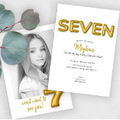 Gouden ballon zevende verjaardag foto uitnodigen kaart