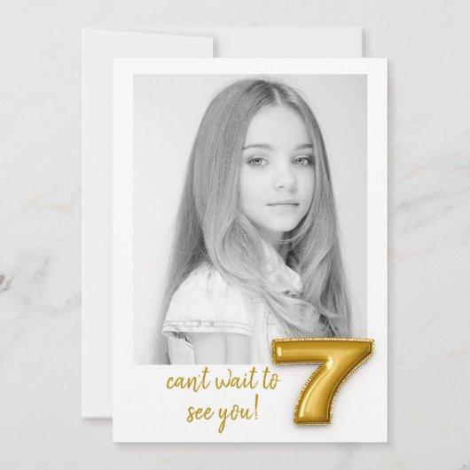 Gouden ballon zevende verjaardag foto uitnodigen kaart (Achterkant)