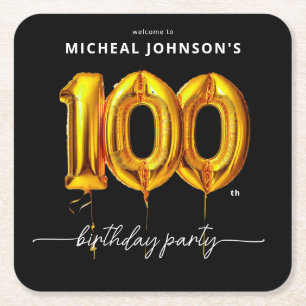 Gouden ballon zwart 100ste verjaardagsfeest kartonnen onderzetters