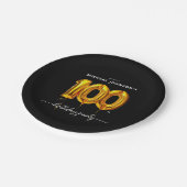 Gouden ballon zwart 100ste verjaardagsfeest papieren bordje (Gekanteld)