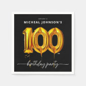 Gouden ballon zwart 100ste verjaardagsfeest servet (Voorkant)