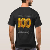 Gouden ballon zwart 100ste verjaardagsfeest t-shirt (Achterkant)