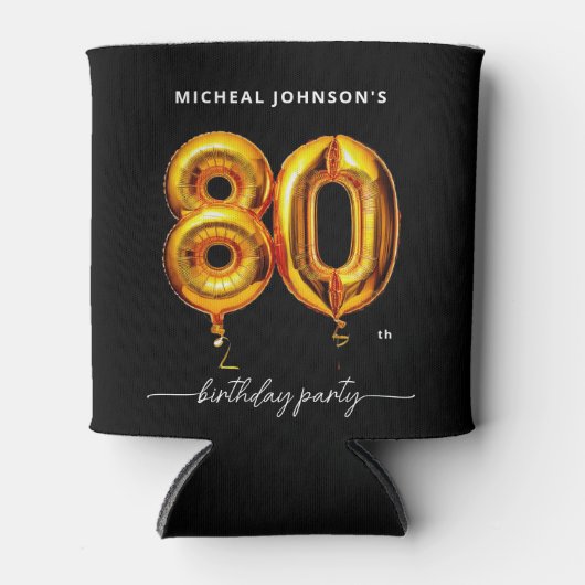 Gouden ballon zwart 80ste verjaardagsfeest blikjeskoeler (Voorkant)