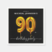 Gouden ballon zwart 90ste verjaardagsfeest servet (Voorkant)