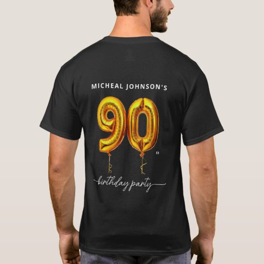 Gouden ballon zwart 90ste verjaardagsfeest t-shirt (Achterkant)