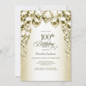 Gouden ballonnen 100ste verjaardagsfeest kaart (Voorkant)