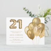 Gouden ballonnen 21e verjaardagsfeestje kaart (Staand voorkant)