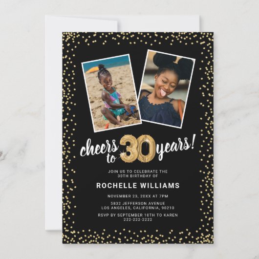 Gouden ballonnen 2 foto 30e verjaardag kaart (Voorkant)