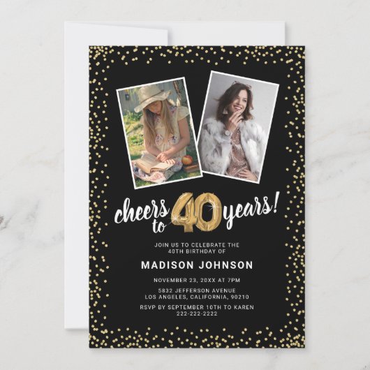Gouden ballonnen 2 foto 40e verjaardag kaart (Voorkant)
