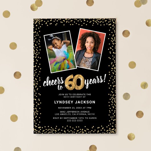 Gouden ballonnen 2 foto 60e verjaardag kaart
