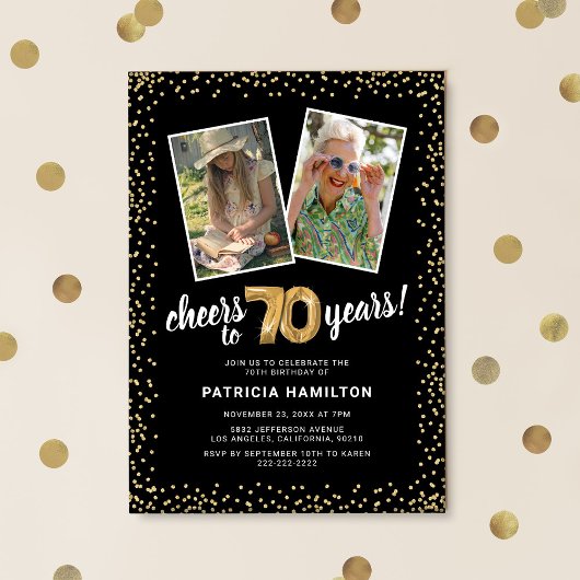 Gouden ballonnen 2 foto 70e verjaardag kaart