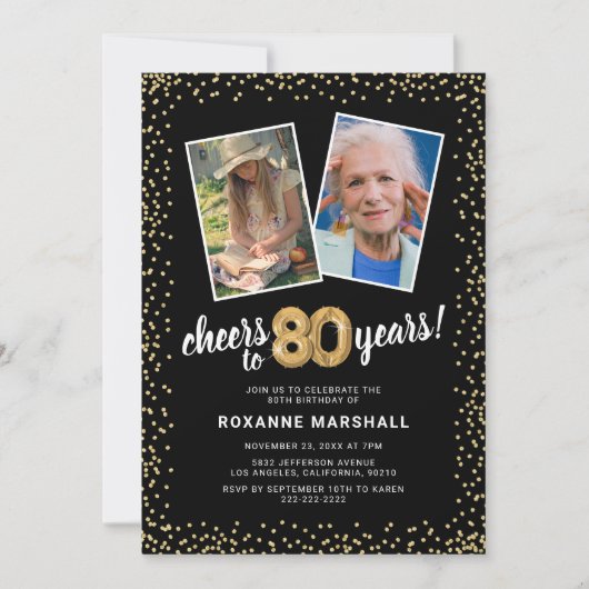 Gouden ballonnen 2 foto 80e verjaardag kaart (Voorkant)