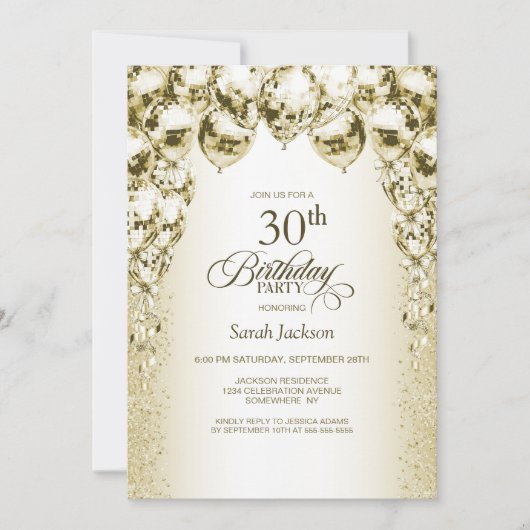 Gouden ballonnen 30e verjaardagsfeest kaart (Voorkant)