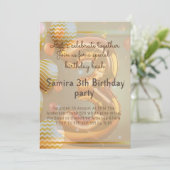 "Gouden Ballonnen 3e Verjaardagsfeest!" Uitnodigin Kaart (Staand voorkant)