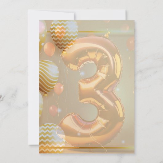 "Gouden Ballonnen 3e Verjaardagsfeest!" Uitnodigin Kaart (Achterkant)