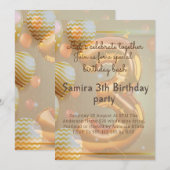 "Gouden Ballonnen 3e Verjaardagsfeest!" Uitnodigin Kaart (Voorkant / Achterkant)