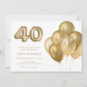 Gouden Ballonnen 40ste Verjaardagsfeest Kaart (Voorkant)