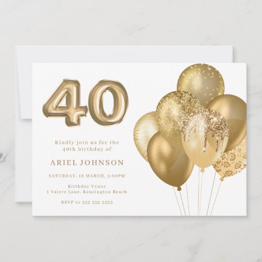 Gouden Ballonnen 40ste Verjaardagsfeest Kaart (Voorkant)