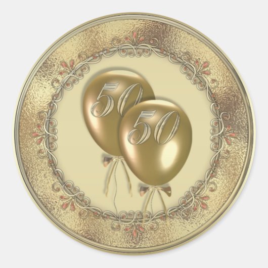 Gouden ballonnen 50e Jubileum Party Seal Labels (Voorkant)