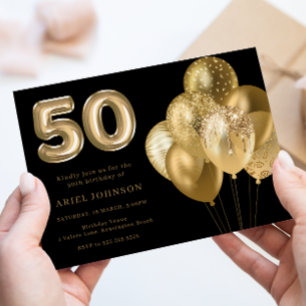 Gouden ballonnen 50e verjaardag Party Zwart Kaart