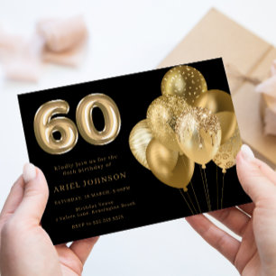 Gouden ballonnen 60e verjaardag Party Zwart Kaart