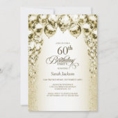 Gouden ballonnen 60e verjaardagsfeestje kaart (Voorkant)