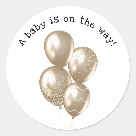 Gouden ballonnen Baby shower ronde Sticker (Voorkant)