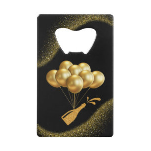 Gouden ballonnen en champagne creditkaart flessenopener